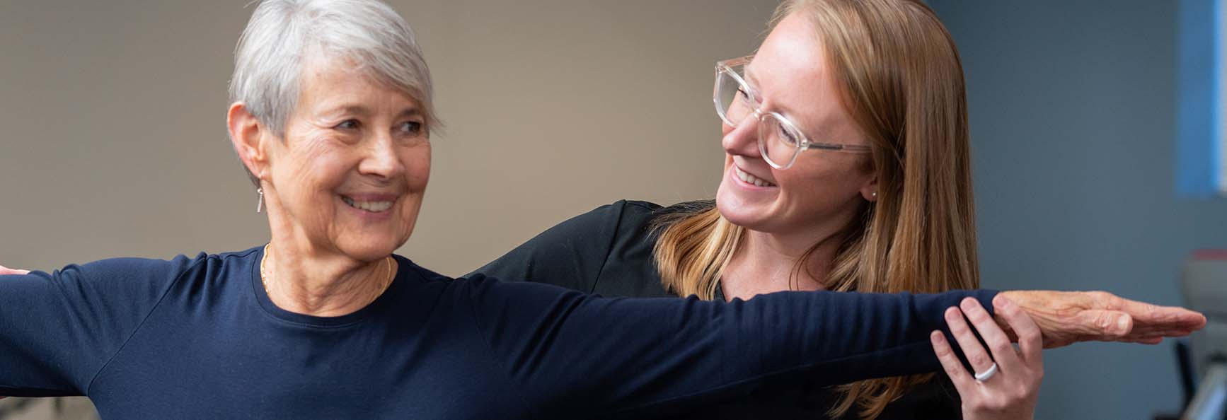 smiling patient during a physical therapy session