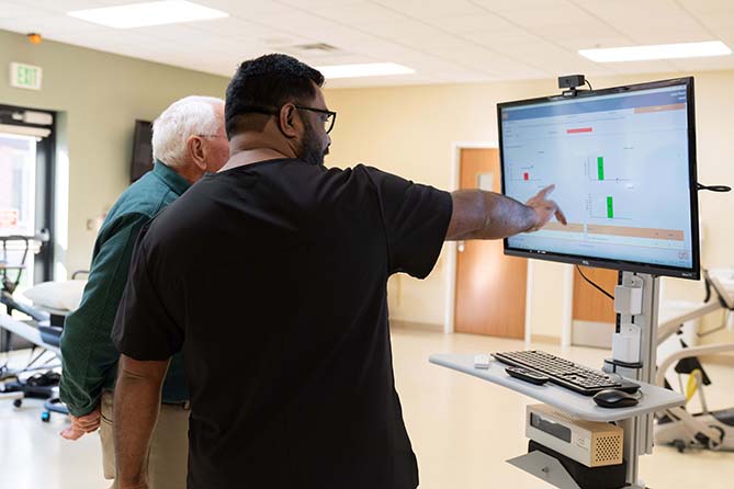 Therapist and patient review data on screen 